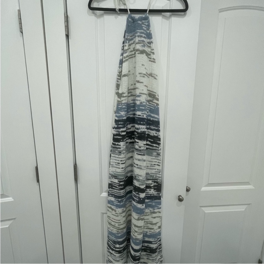 Blue and White Halter Maxi Dress